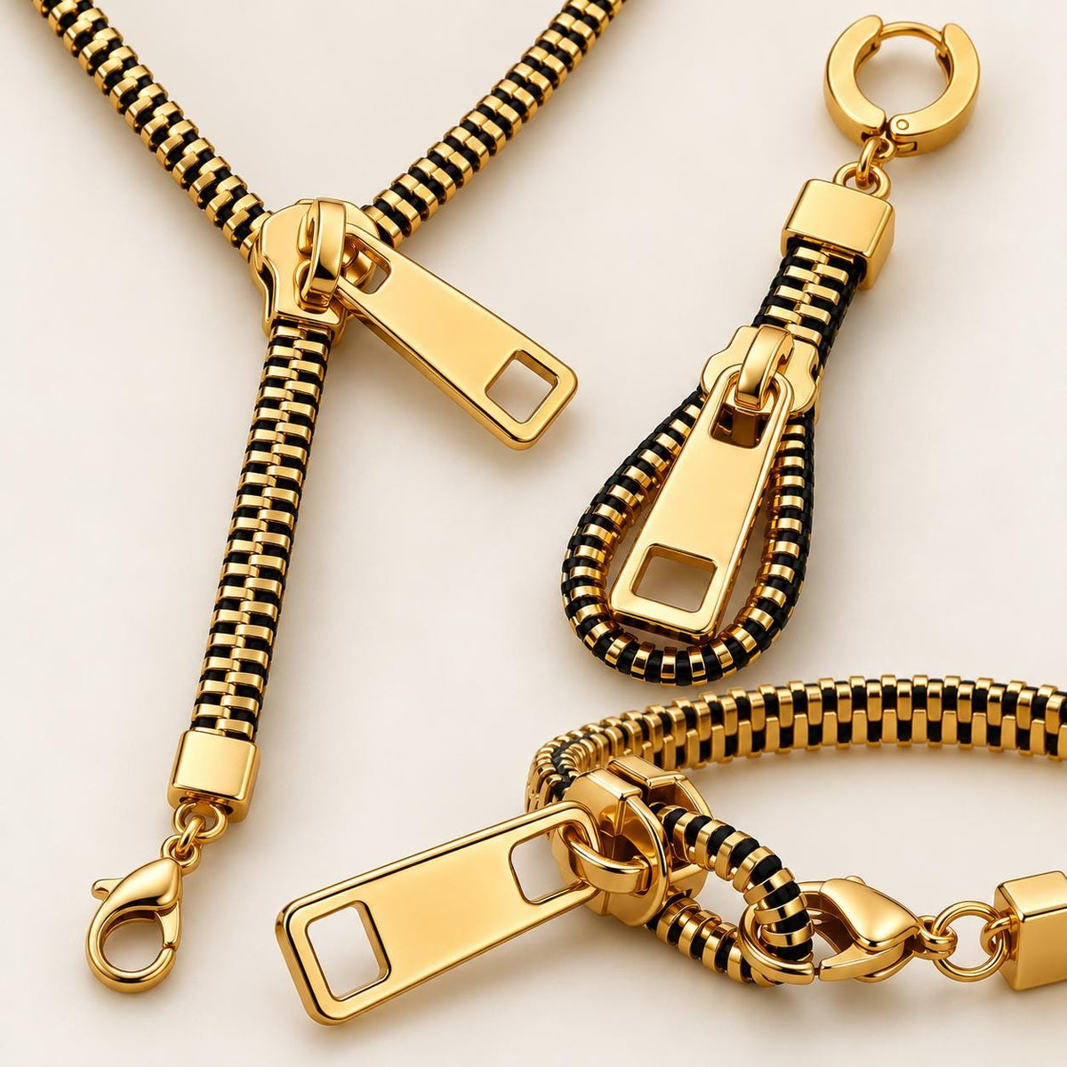 Zipper jewelry set gold and silver options