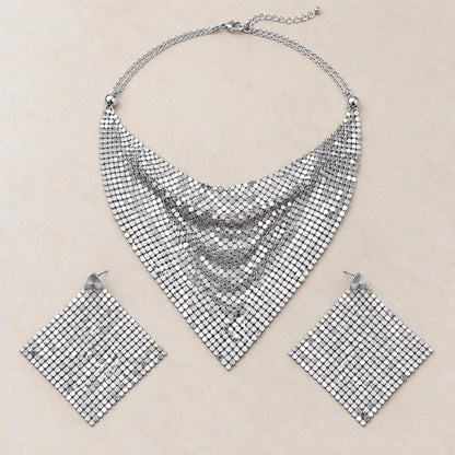 Mesh bandana necklace worn over a black top