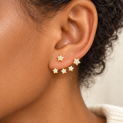 Star ear jacket crystal stud earrings in gold