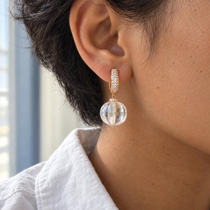 Clear glass bead earrings ribbed bead detail
