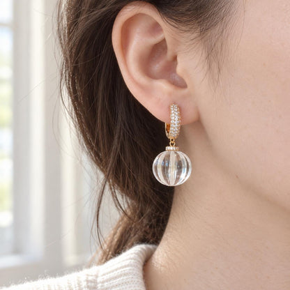 Clear glass bead earrings macro texture