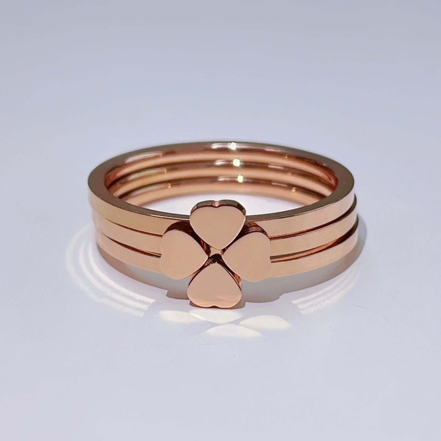 3 Pcs Stackable Heart Clover Ring Set in Rose Gold, 3 Pcs Ring Four-leaf Clover Ring for Women, Three-in-one Ring,