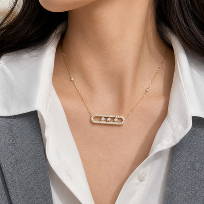 Best Sliding Three Stone CZ Necklace - Gold or Silver Minimalist Layering Pendant