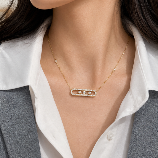 Best Sliding Three Stone CZ Necklace - Gold or Silver Minimalist Layering Pendant