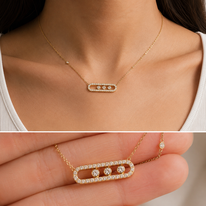 Best Sliding Three Stone CZ Necklace - Gold or Silver Minimalist Layering Pendant