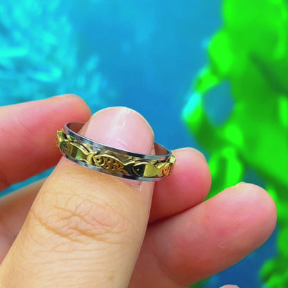 Swimming Fish Spinner Ring in 2 Tone, 2 Tone Fish Spinner Ring, Fish Ring, Fishing Lovers Ring, Animal Ring, Christian Fish Ring,