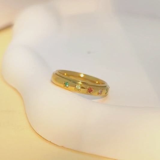 Rainbow Spinner Ring in Gold, Gemstone Spinner Ring, Gold Fidget Ring,  Gold Anxiety Ring, Gemstone Ring Gold, Gift for Her