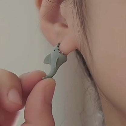 Enamel Shark Bite Earrings, Hypoallergenic Silver Posts