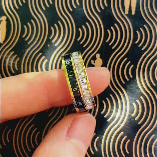 Best Roman Numeral Spinner Ring with Gemstones - Gold Anxiety Relief Fidget