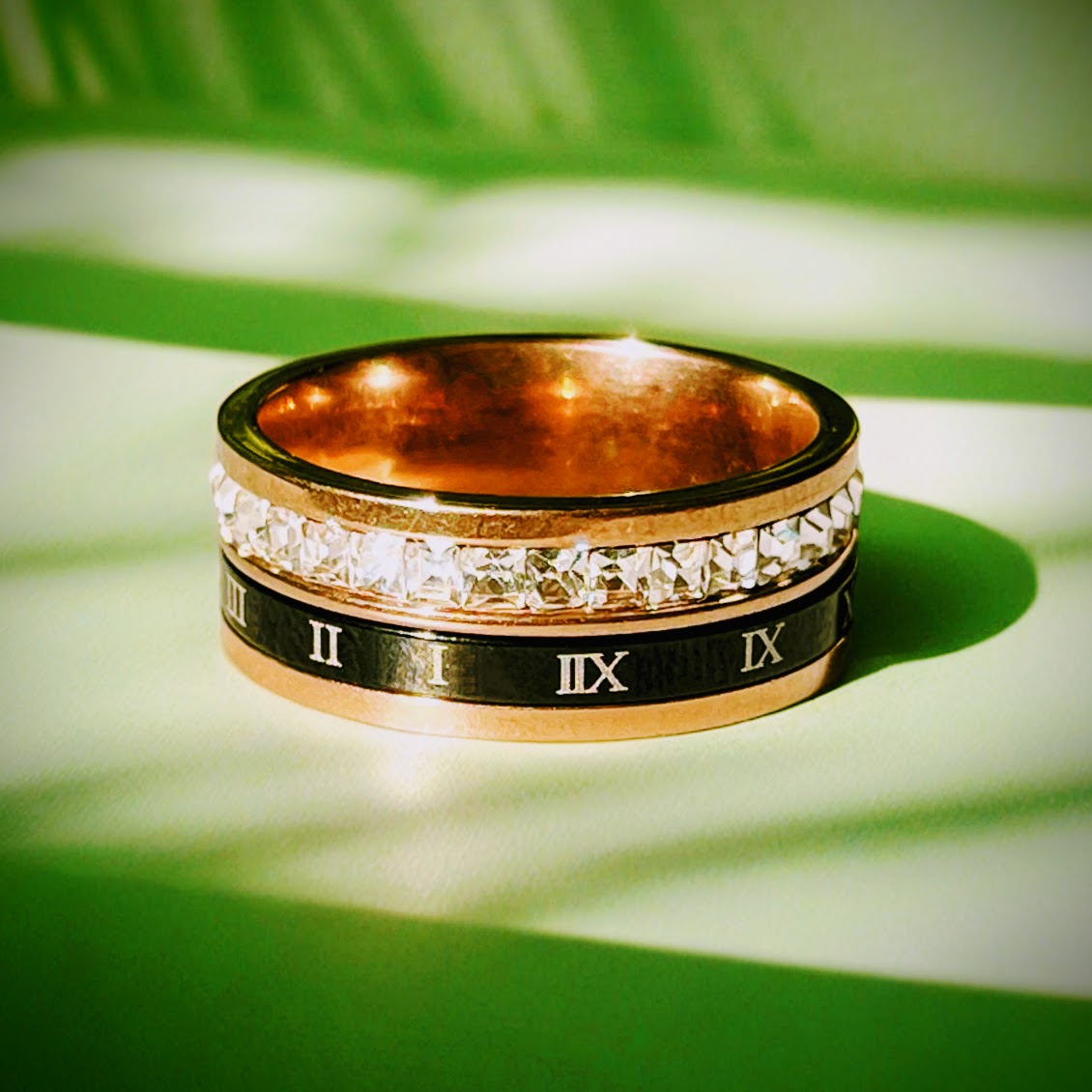 Gold Spinner Ring with Roman Numerals and Gemstones, Rose Gold Ring with Roman Numerals and Gemstones, Roman Numerals Fidget Ring with Gemstones,