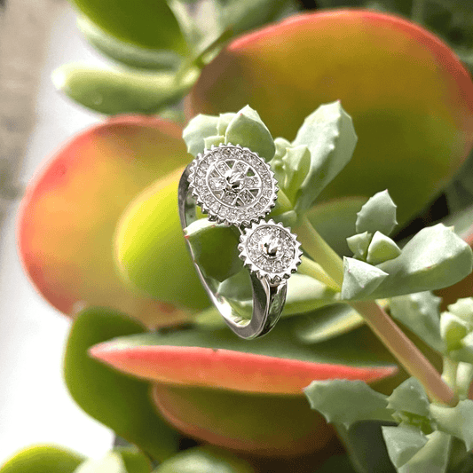 Titanium 2 Gears Spinner Ring with Zircon Diamond
