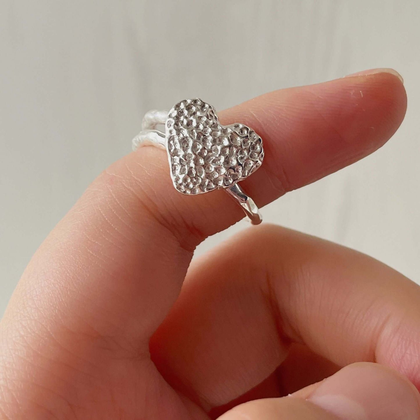 Hammered Heart Open Ring in Silver