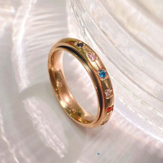 Rainbow Spinner Ring, Gemstone Spinner Ring, Rose Gold Plated Spinner Ring