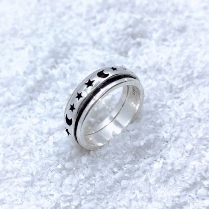 Moon and Stars Spinner Ring in Silver