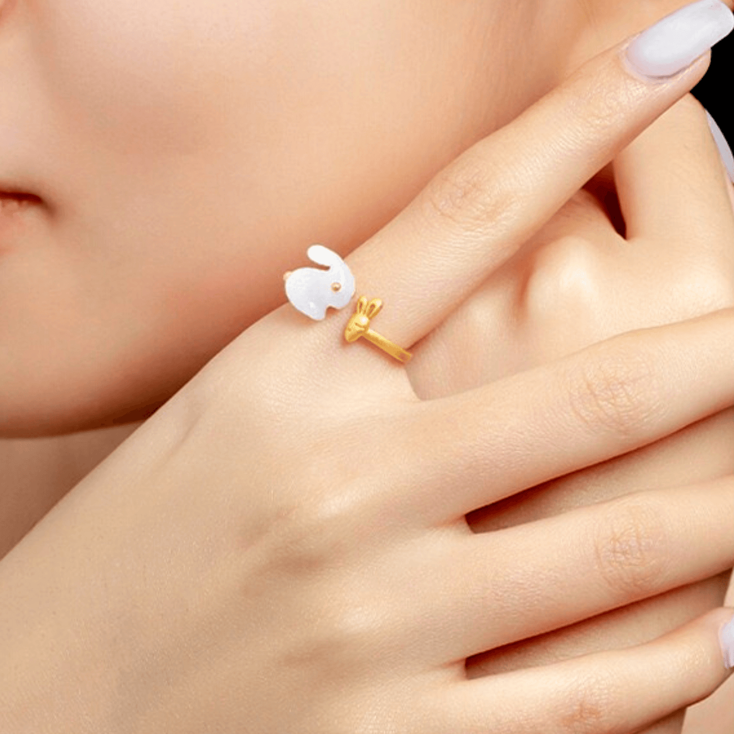 Rabbit Open Ring for Women With Jade,  Jade Thumb Ring, Rabbit Jade Thumb Ring,  Jade Ring