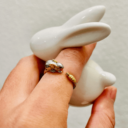 Rabbit Ring in Silver, Silver Chinese zodiac Silver Ring, Zodiac Ring, Birth Animals, Rabbit Bunny Carrot Ring,