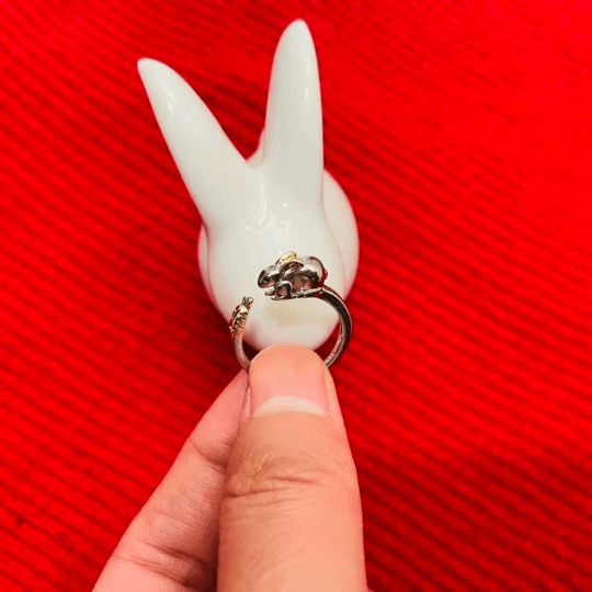 Rabbit Ring in Silver, Silver Chinese zodiac Silver Ring, Zodiac Ring, Birth Animals, Rabbit Bunny Carrot Ring,